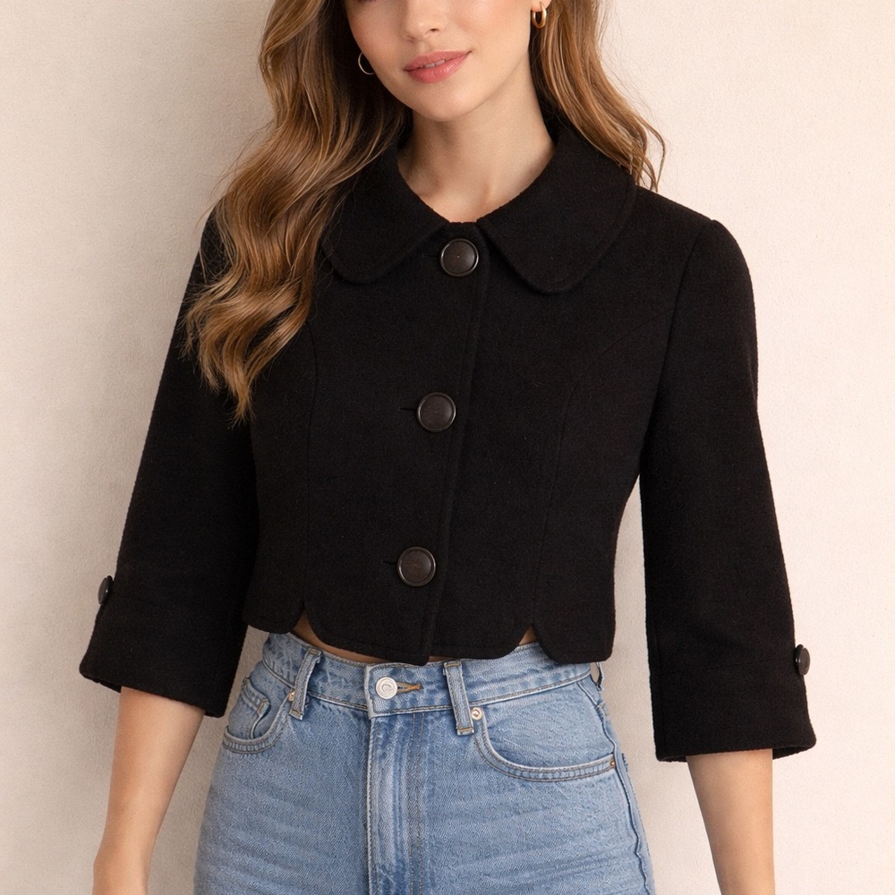 Vintage ACME Union Label Black Cropped Jacket Classic Buttons Dark Academia